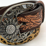 Angel Ranch Women's Leopard Sunflower Tooled Belt