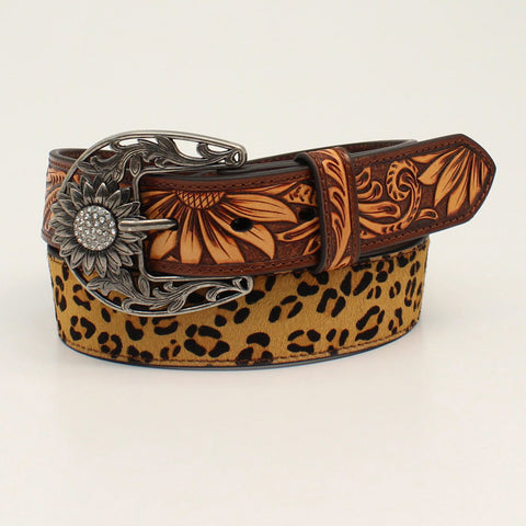 Angel Ranch Women's Leopard Sunflower Tooled Belt