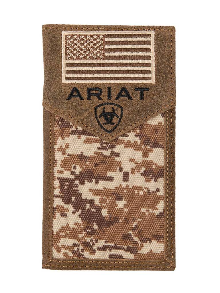 Ariat Men's Digital Camo Flag Checkbook Cover Rodeo Wallet