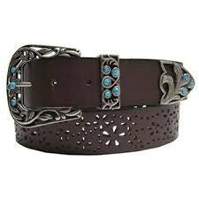 Women's Brown and Turquoise with Cutout Flower Design Belt