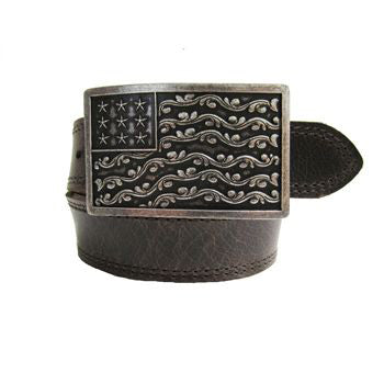 And West Kid's Brown with American Flag Buckle Belt