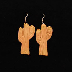 Women's Brown Leather Cactus Earrings 