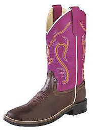 Old West Kid's Chocolate and Hot Pink Orange Swirl Boots