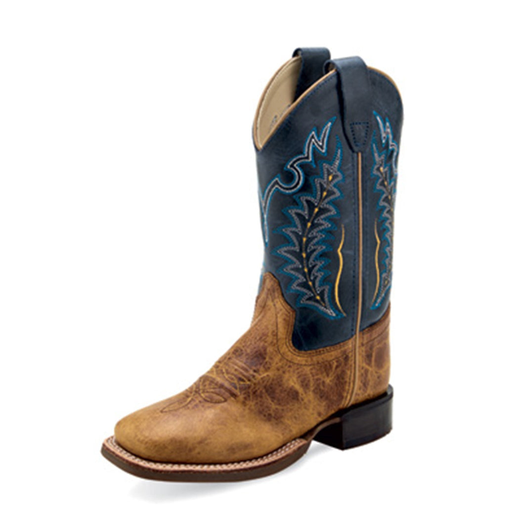 Old West Kids Brown & Blue Square Toe Boots
