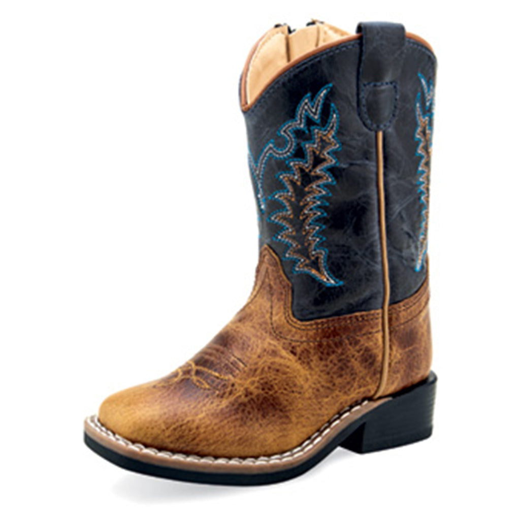 Old West  Toddler Brown & Blue Square Toe Boot