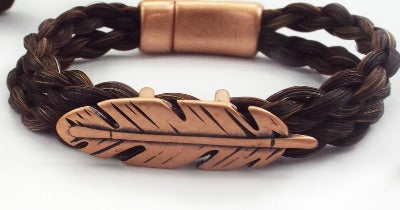 Horse Hair Copper Feather Bracelet