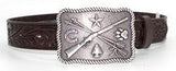 Tony Lama Kid's Chocolate Floral Belt with Cowboy Indians Buckle
