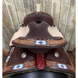 Youth Saddle with Beaded Inlay and Seashell Background Back View