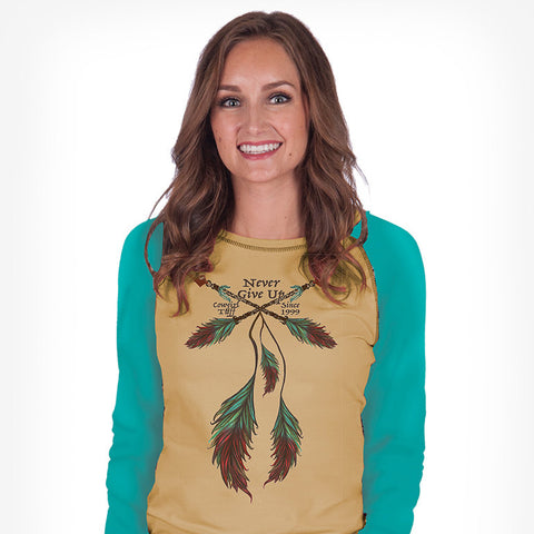 Cowgirl Tuff Honey/ Teal Feather Raglan Long Sleeve