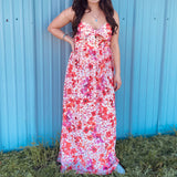 Red Floral Sless Dress