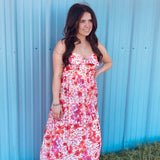 Red Floral Sless Dress