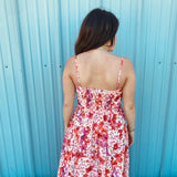 Red Floral Sless Dress