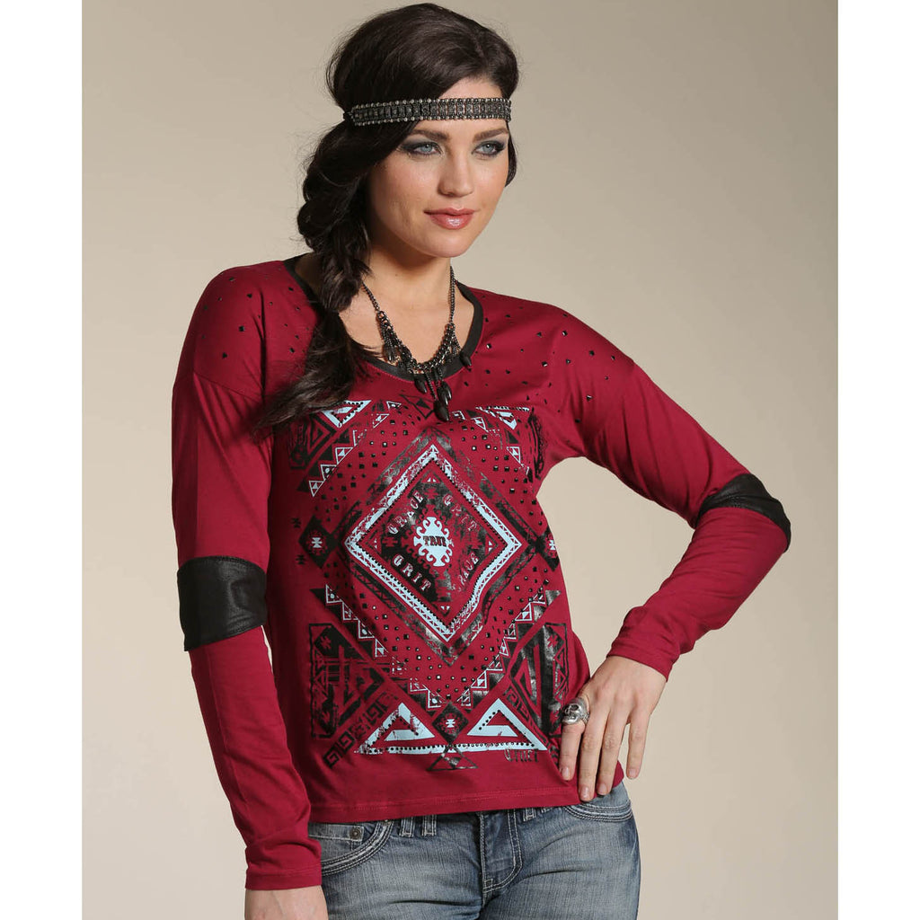 Cruel Girl Red Aztec Patched Shirt