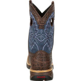 Durango Kid's Lil' Rebel Chocolate Faux Elephant and Navy SQ Toe Boot