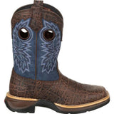 Durango Kid's Lil' Rebel Chocolate Faux Elephant and Navy SQ Toe Boot