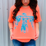 Texas True Threads Coral with Turquoise Thunderbird Tee