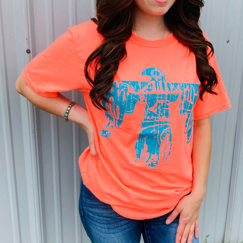 Texas True Threads Coral with Turquoise Thunderbird Tee