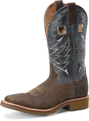 Double H Men's Brown and Navy Square Toe Boots