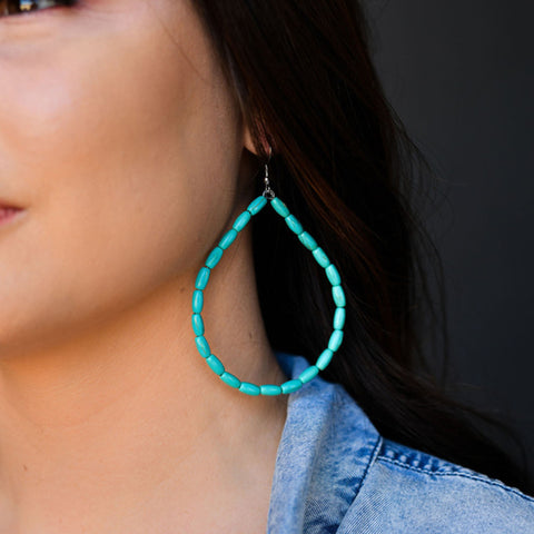 3" Green Turquoise Beaded Hoop Earrings TQ