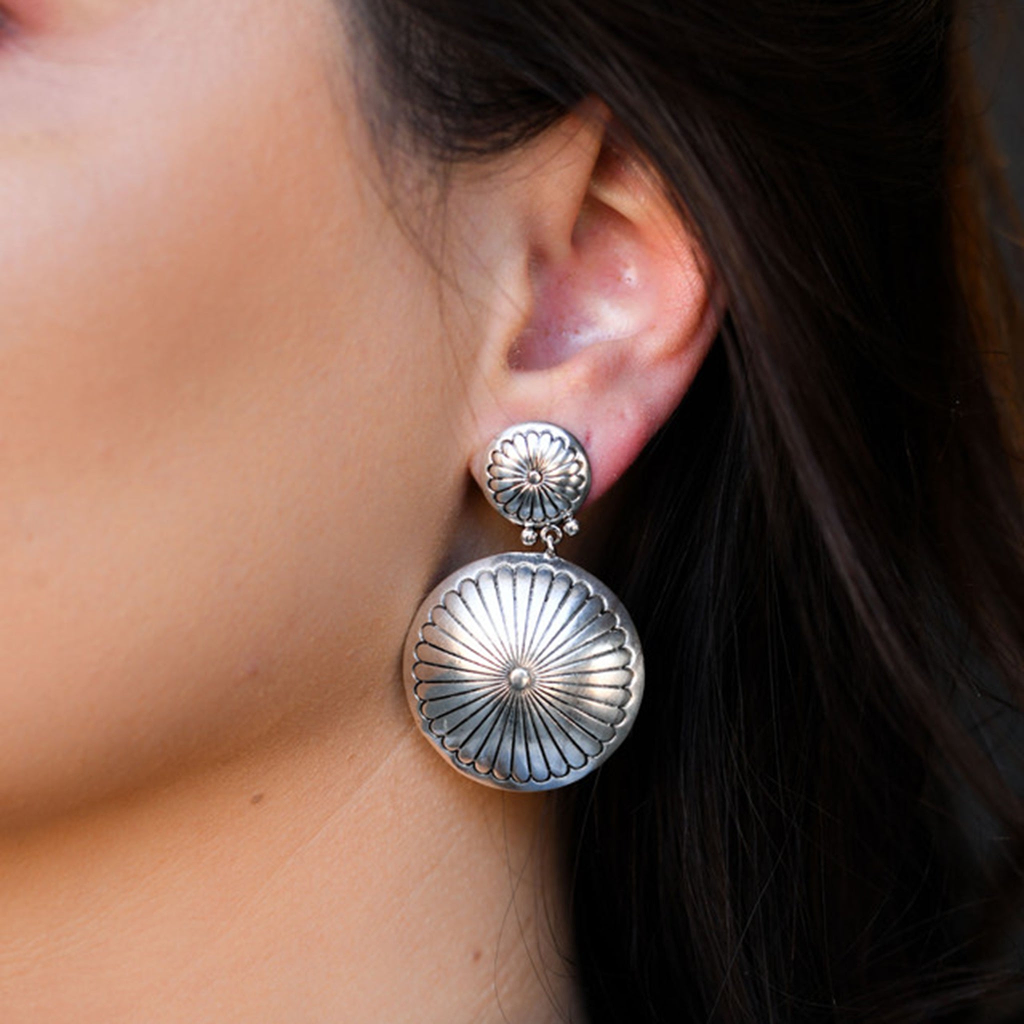 Silver Round Double Concho Earrings – Western Edge, Ltd.