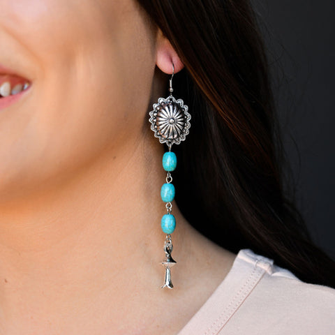 Turquoise Drop with Silver Concho Earrings