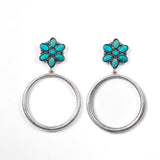 Silver Dangle Hoop on Turquoise Flower Post Earrings