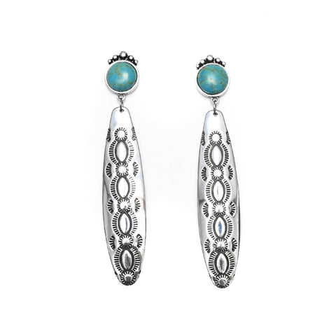 Stamped Silver with Turquoise Stone Post Earrings