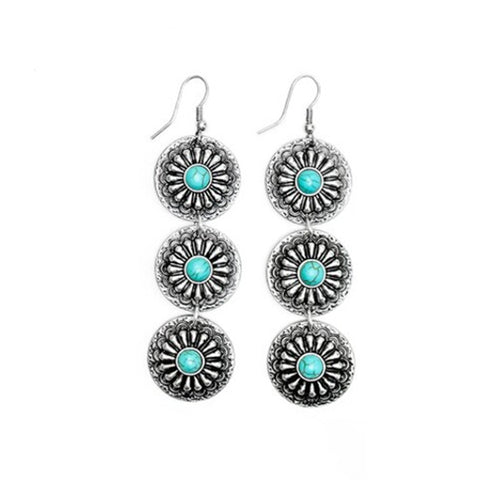 Silver & Turquoise 3 Tier Concho Earrings