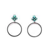 Silver Dotted Hoop with Turquoise Cluster Post Earrings