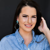 Silver Dotted Hoop with Turquoise Cluster Post Earrings