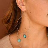 Silver Wire Hoop with Turquoise Charm Earrings