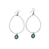 Silver Wire Hoop with Turquoise Charm Earrings