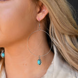 Silver Wire Hoop with Turquoise Charm Earrings