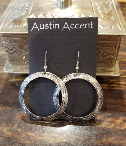 Large Circle Silver Engraved Earrings