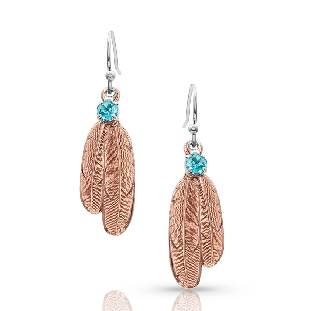 Montana Silver Gift of Rose Gold Freedom Feather Earrings 