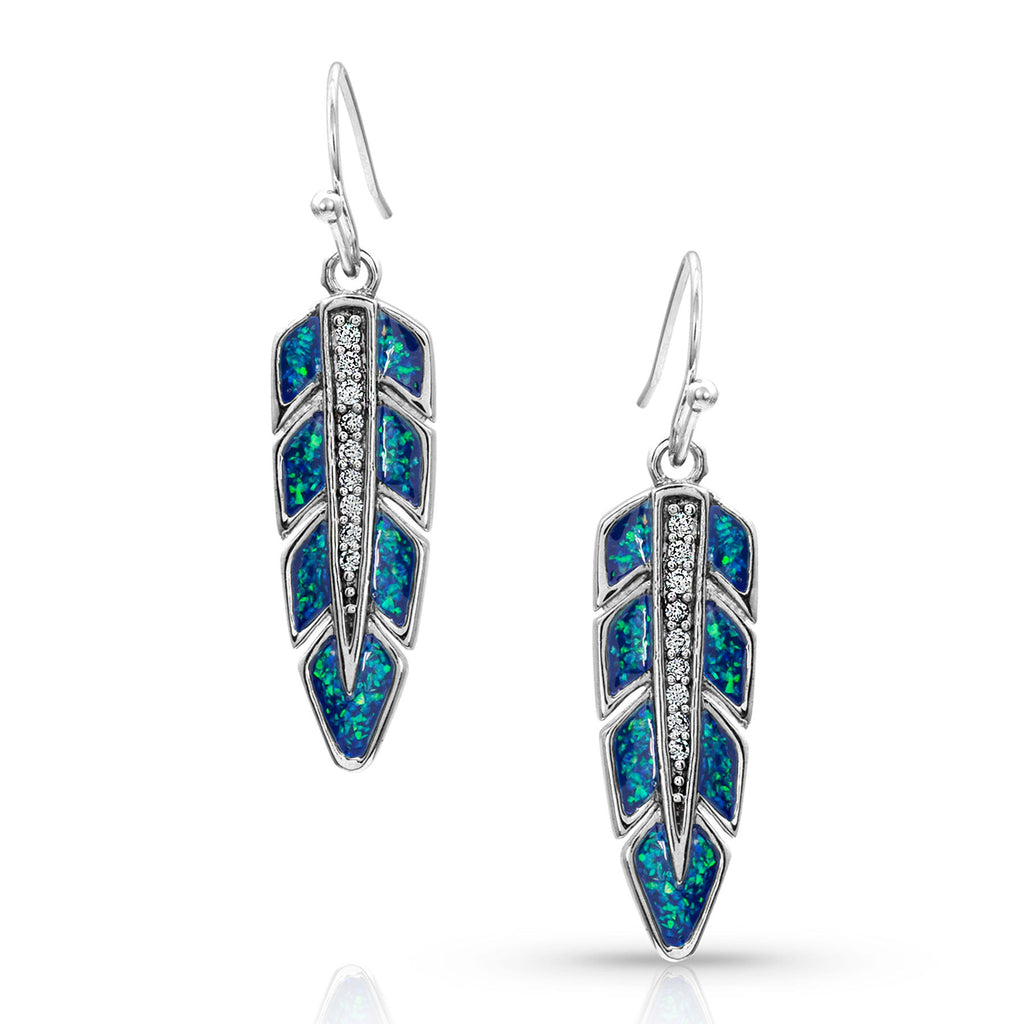 Montana Silver Hawk Feather Opal Earrings 