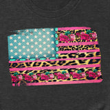 Rebel Rose Black Graphic Tee - Flag Pink /Turq /Cheetah/ Roses