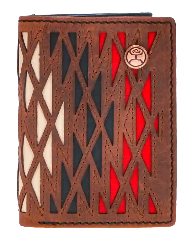 Hooey Aztec Cut Overlay Trifold Wallet-Ivory,Black,Red