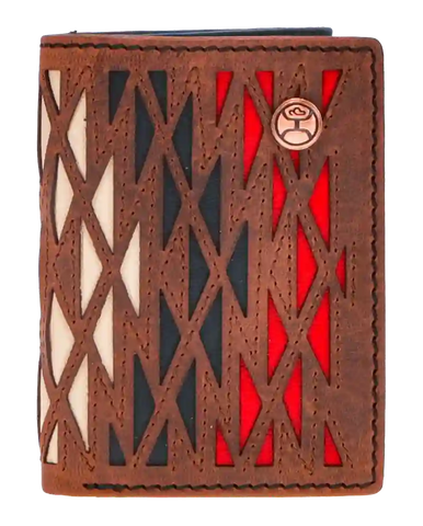 Hooey Aztec Cut Overlay Trifold Wallet-Ivory,Black,Red