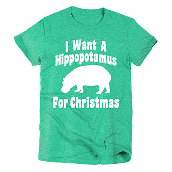Green Kid's Hippo for Christmas Tee