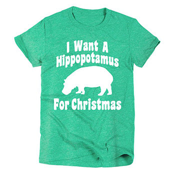 Heather Green Kid's Hippo for Christmas Tee