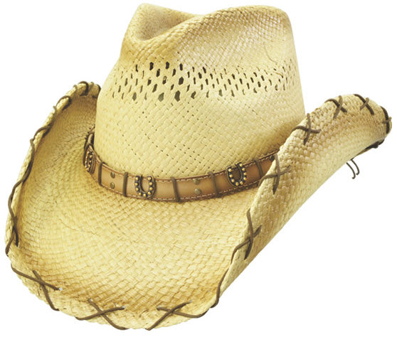 Natural/Tea Stained Straw with Horseshoe Accented Hatband