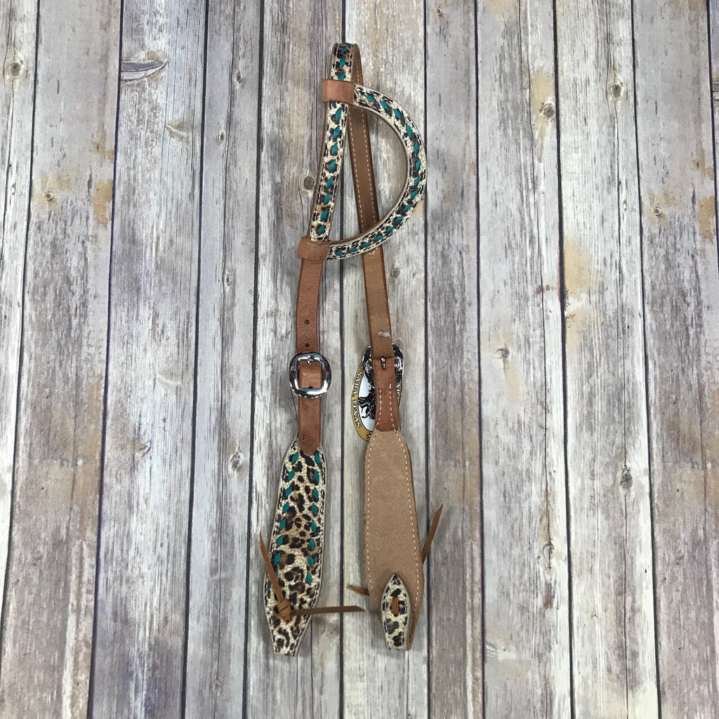 San Saba Cheetah and Turquoise One Ear Headstall