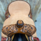 14 Inch Two Toned Floral Barrel Saddle Looking Down on Seat