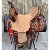 14 Inch Two Toned Floral Barrel Saddle Left Side