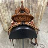 14 Inch Two Toned Floral Barrel Saddle Full Back View