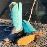 Fenoglio Women's Grey Cape Buffalo W/ Turquoise Shaft Boots