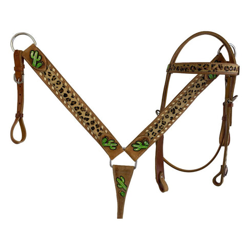 Showman Cheetah and Cactus Headstall/Breast Collar