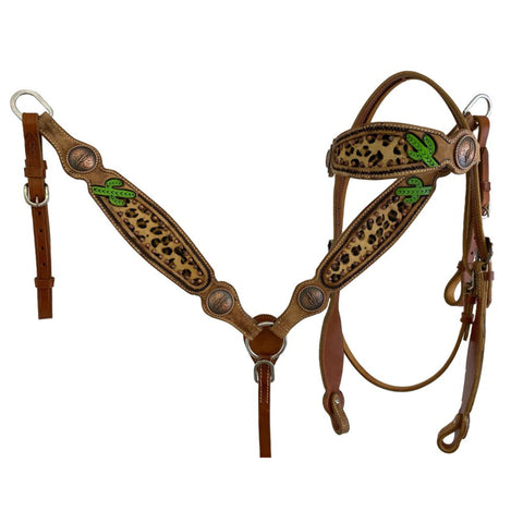 Showman Cactus and Cheetah Headstall and Breast Collar