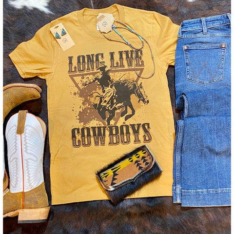 J Forks Women's Long Live Cowboys Mustard Tee